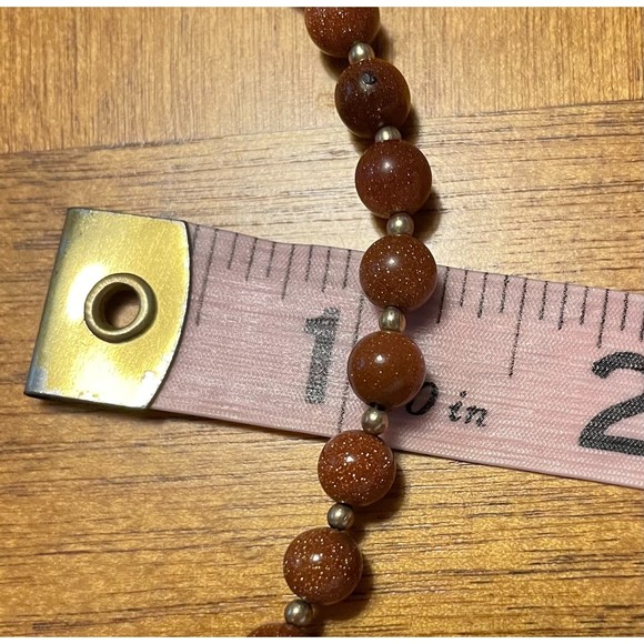 Vintage 21 Inch Necklace of Goldstone Beads with small Gold Tone Beads - Picture 5 of 5